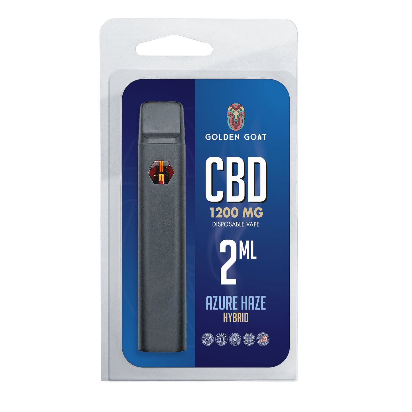 Golden Goat CBD Rechargeable Vape Device 1200MG, Azure Haze (Hybrid)