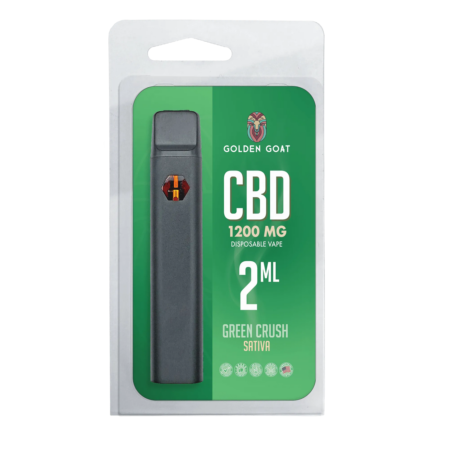 Golden Goat CBD Rechargeable Vape Device 1200MG, Green Crush (Sativa)