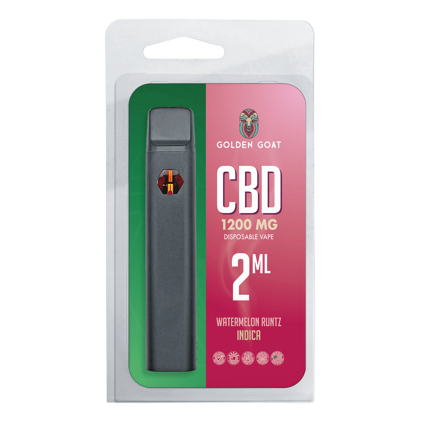 Golden Goat CBD Rechargeable Vape Device 1200MG, Watermelon Runtz (Indica)