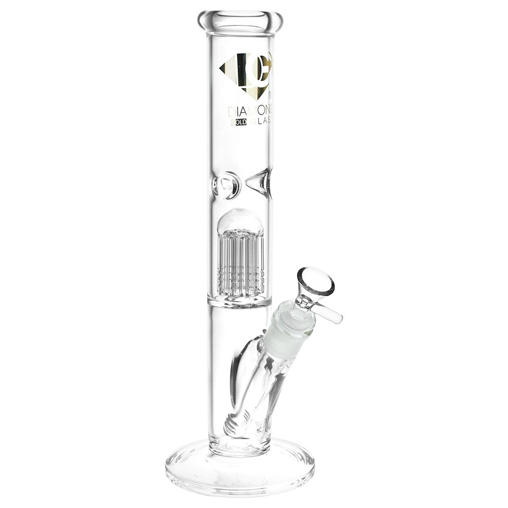 Diamond Glass Gold Pearl 8-Arm Perc Water Pipe - 12" / 14mm F / Colors Vary