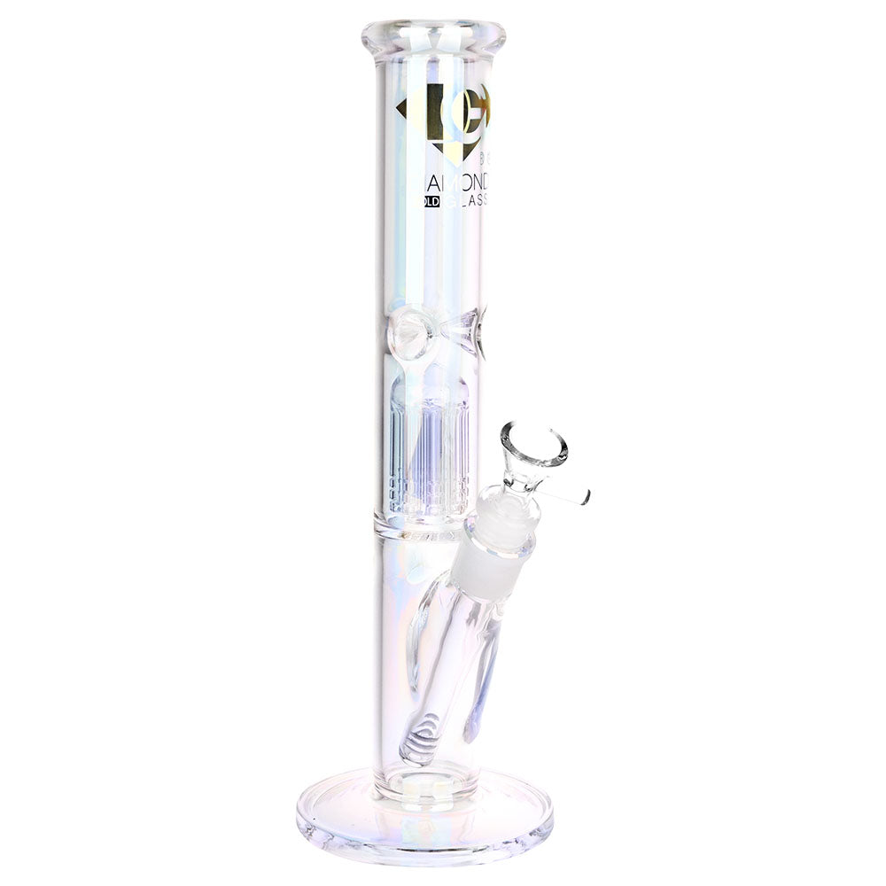 Diamond Glass Gold Pearl 8-Arm Perc Water Pipe - 12" / 14mm F / Colors Vary